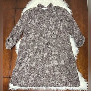 Tilley Size M Linen Blend Tunic Shirt Paisley Floral Brown Made in Canada
